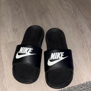 Nike Black Slides with White Logo
